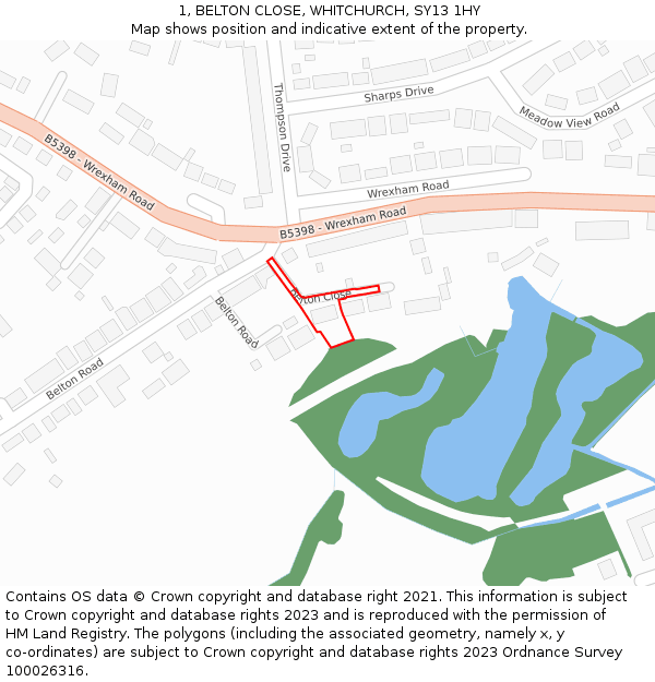 1, BELTON CLOSE, WHITCHURCH, SY13 1HY: Location map and indicative extent of plot