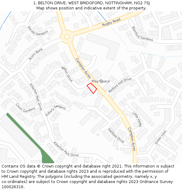 1, BELTON DRIVE, WEST BRIDGFORD, NOTTINGHAM, NG2 7SJ: Location map and indicative extent of plot