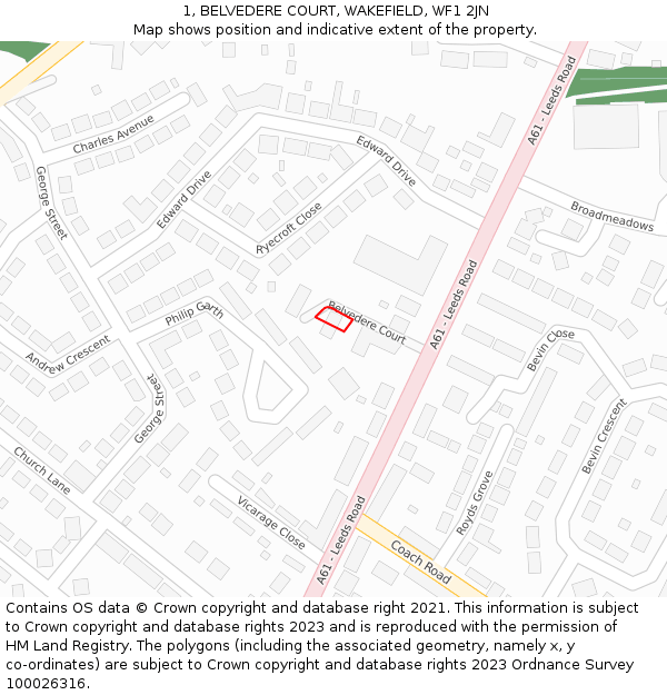 1, BELVEDERE COURT, WAKEFIELD, WF1 2JN: Location map and indicative extent of plot