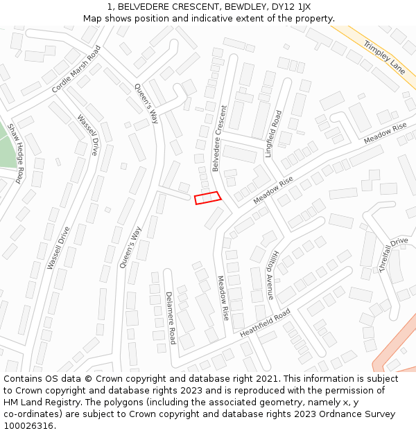 1, BELVEDERE CRESCENT, BEWDLEY, DY12 1JX: Location map and indicative extent of plot