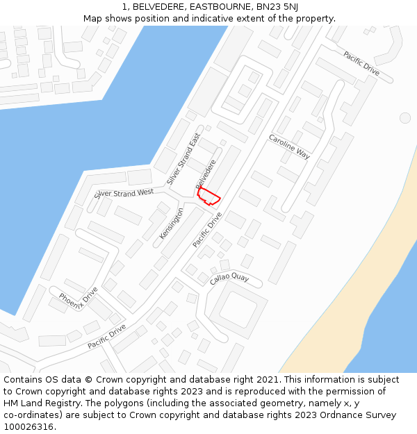 1, BELVEDERE, EASTBOURNE, BN23 5NJ: Location map and indicative extent of plot