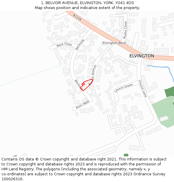 1, BELVOIR AVENUE, ELVINGTON, YORK, YO41 4DS: Location map and indicative extent of plot