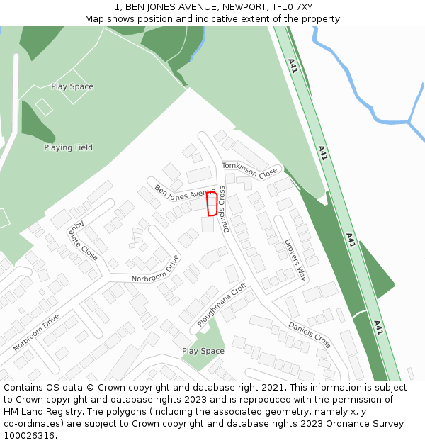 1, BEN JONES AVENUE, NEWPORT, TF10 7XY: Location map and indicative extent of plot