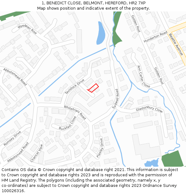 1, BENEDICT CLOSE, BELMONT, HEREFORD, HR2 7XP: Location map and indicative extent of plot