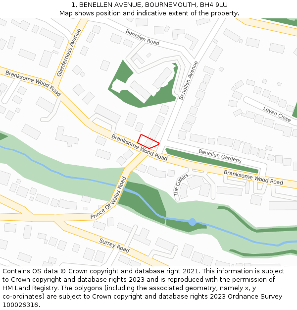 1, BENELLEN AVENUE, BOURNEMOUTH, BH4 9LU: Location map and indicative extent of plot