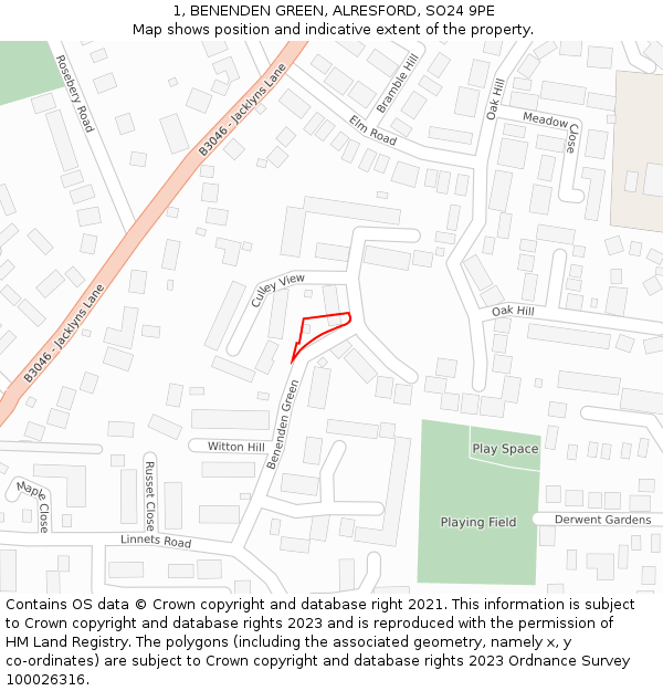 1, BENENDEN GREEN, ALRESFORD, SO24 9PE: Location map and indicative extent of plot