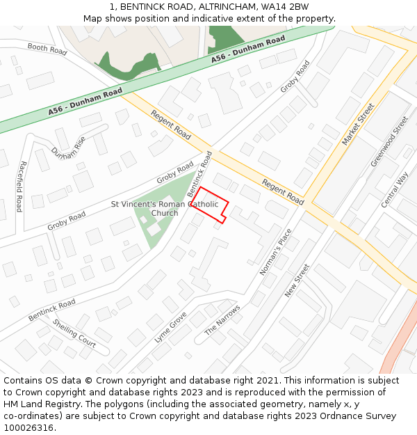 1, BENTINCK ROAD, ALTRINCHAM, WA14 2BW: Location map and indicative extent of plot