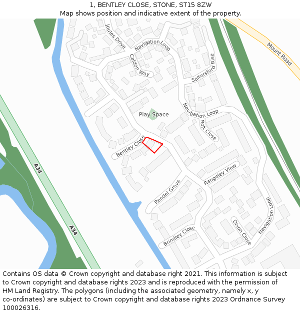 1, BENTLEY CLOSE, STONE, ST15 8ZW: Location map and indicative extent of plot