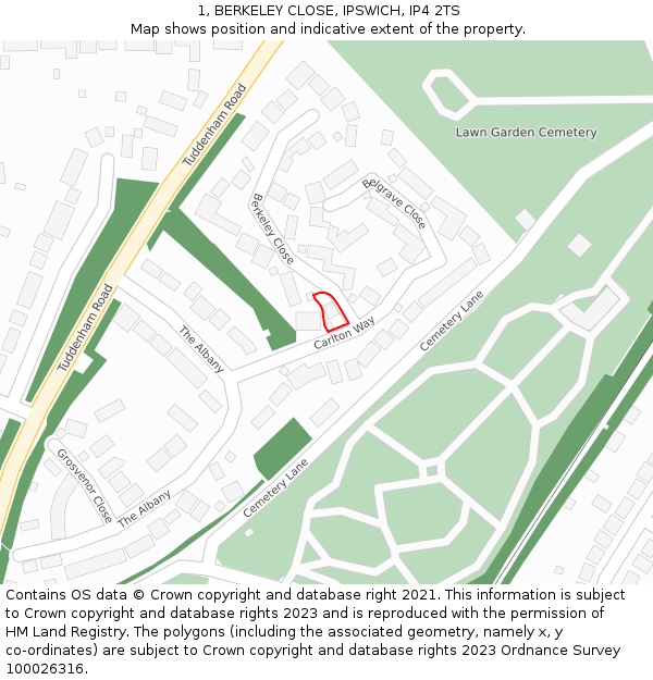 1, BERKELEY CLOSE, IPSWICH, IP4 2TS: Location map and indicative extent of plot