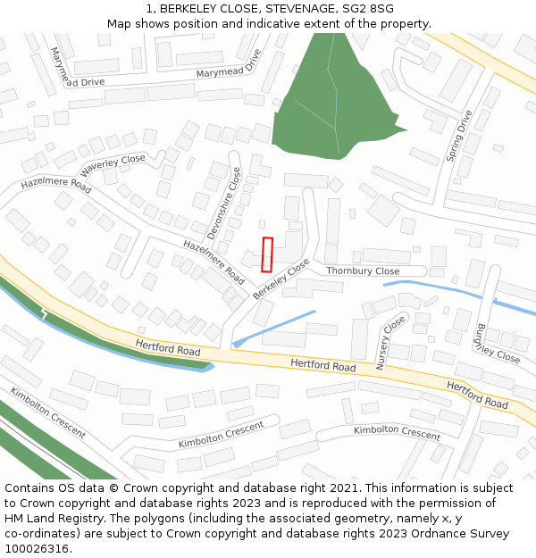 1, BERKELEY CLOSE, STEVENAGE, SG2 8SG: Location map and indicative extent of plot
