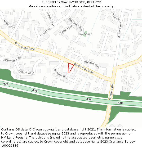 1, BERKELEY WAY, IVYBRIDGE, PL21 0YD: Location map and indicative extent of plot