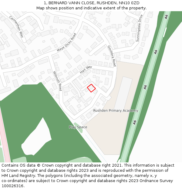 1, BERNARD VANN CLOSE, RUSHDEN, NN10 0ZD: Location map and indicative extent of plot