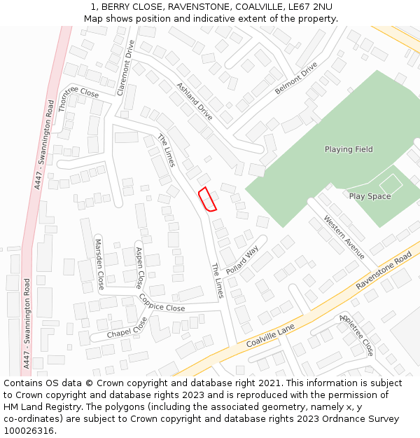 1, BERRY CLOSE, RAVENSTONE, COALVILLE, LE67 2NU: Location map and indicative extent of plot