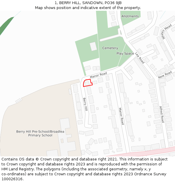 1, BERRY HILL, SANDOWN, PO36 9JB: Location map and indicative extent of plot