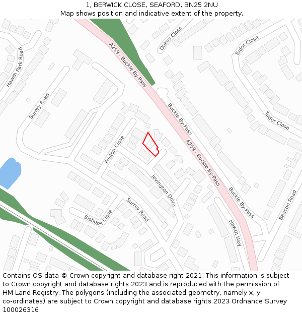 1, BERWICK CLOSE, SEAFORD, BN25 2NU: Location map and indicative extent of plot