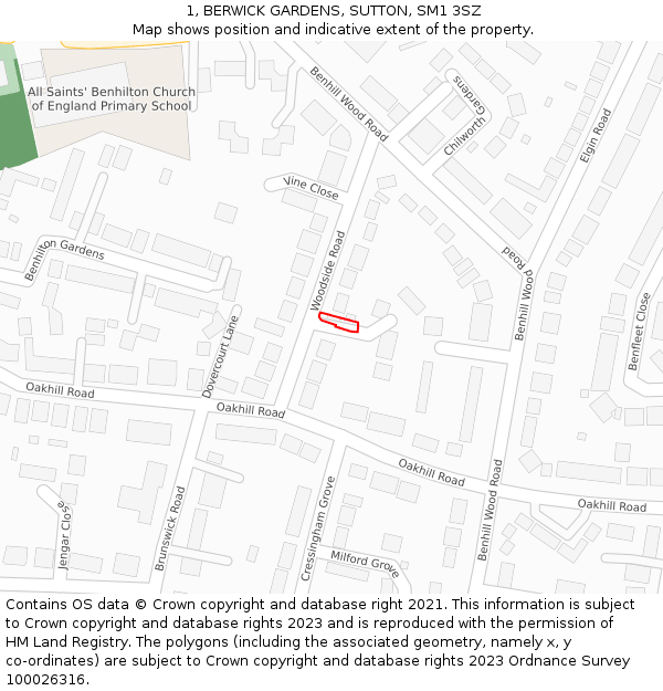 1, BERWICK GARDENS, SUTTON, SM1 3SZ: Location map and indicative extent of plot