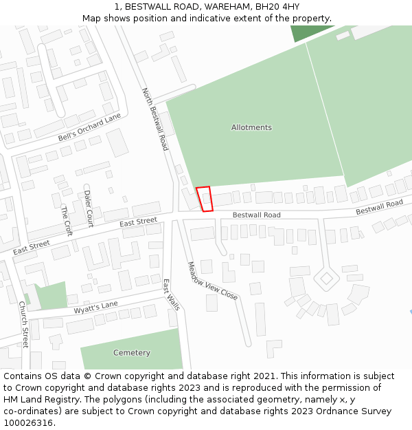 1, BESTWALL ROAD, WAREHAM, BH20 4HY: Location map and indicative extent of plot