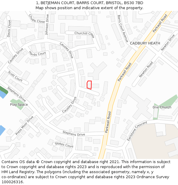 1, BETJEMAN COURT, BARRS COURT, BRISTOL, BS30 7BD: Location map and indicative extent of plot