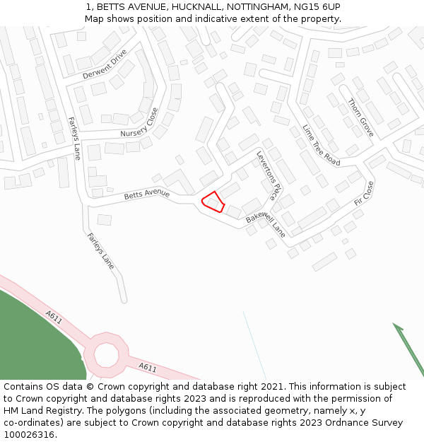 1, BETTS AVENUE, HUCKNALL, NOTTINGHAM, NG15 6UP: Location map and indicative extent of plot