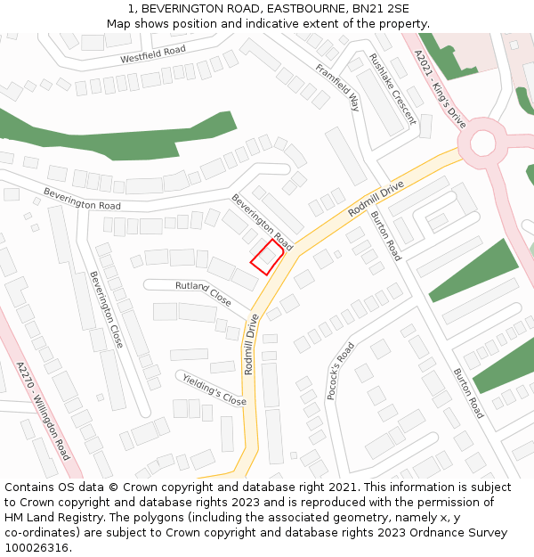 1, BEVERINGTON ROAD, EASTBOURNE, BN21 2SE: Location map and indicative extent of plot