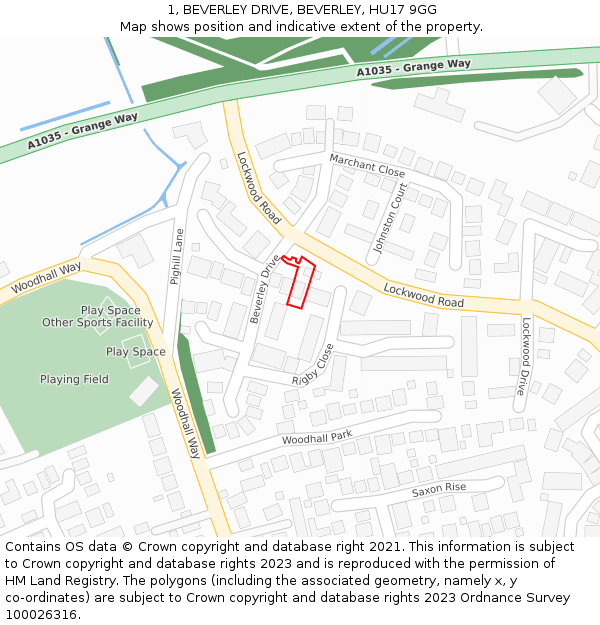 1, BEVERLEY DRIVE, BEVERLEY, HU17 9GG: Location map and indicative extent of plot