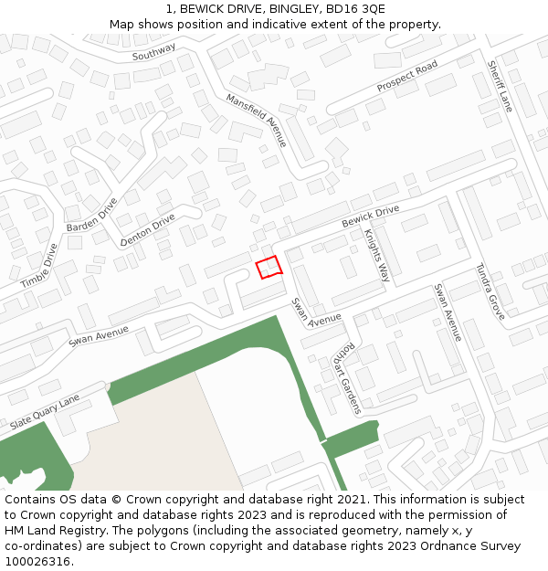 1, BEWICK DRIVE, BINGLEY, BD16 3QE: Location map and indicative extent of plot