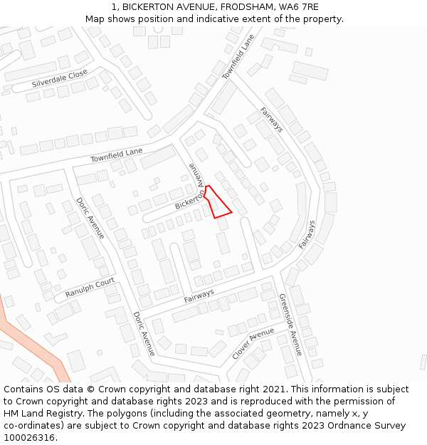 1, BICKERTON AVENUE, FRODSHAM, WA6 7RE: Location map and indicative extent of plot