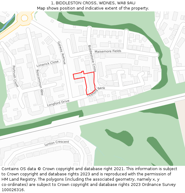 1, BIDDLESTON CROSS, WIDNES, WA8 9AU: Location map and indicative extent of plot