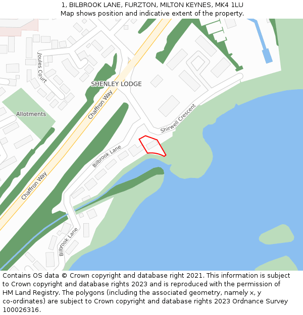 1, BILBROOK LANE, FURZTON, MILTON KEYNES, MK4 1LU: Location map and indicative extent of plot