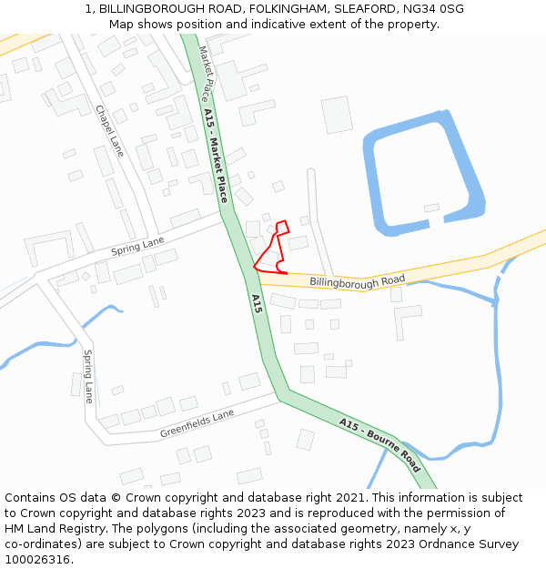 1, BILLINGBOROUGH ROAD, FOLKINGHAM, SLEAFORD, NG34 0SG: Location map and indicative extent of plot