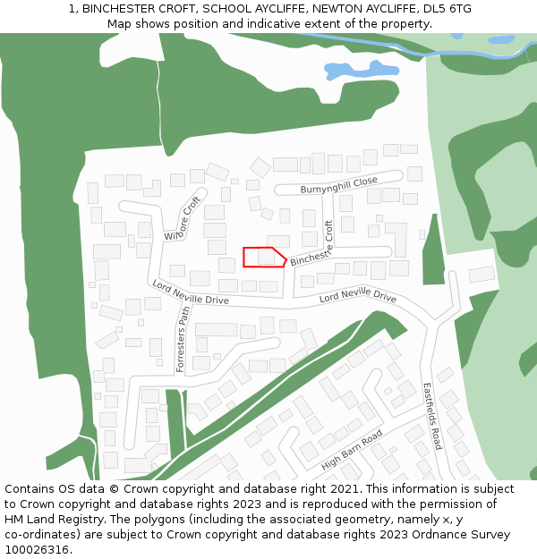 1, BINCHESTER CROFT, SCHOOL AYCLIFFE, NEWTON AYCLIFFE, DL5 6TG: Location map and indicative extent of plot