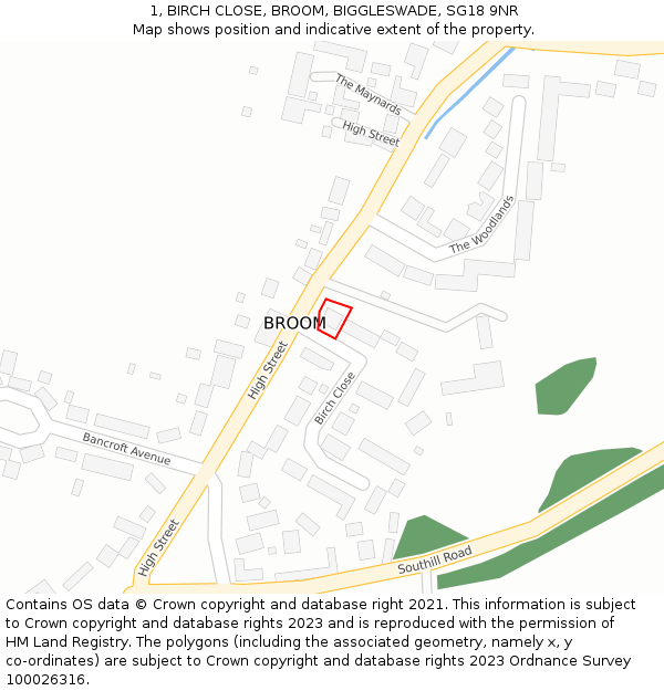 1, BIRCH CLOSE, BROOM, BIGGLESWADE, SG18 9NR: Location map and indicative extent of plot