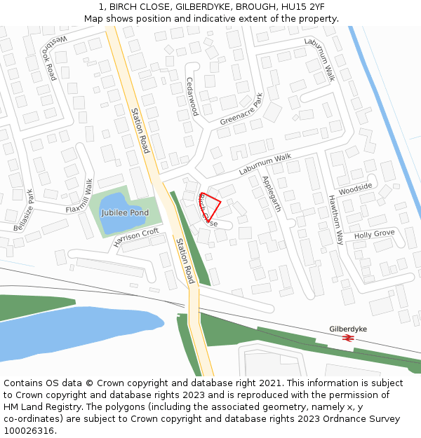 1, BIRCH CLOSE, GILBERDYKE, BROUGH, HU15 2YF: Location map and indicative extent of plot