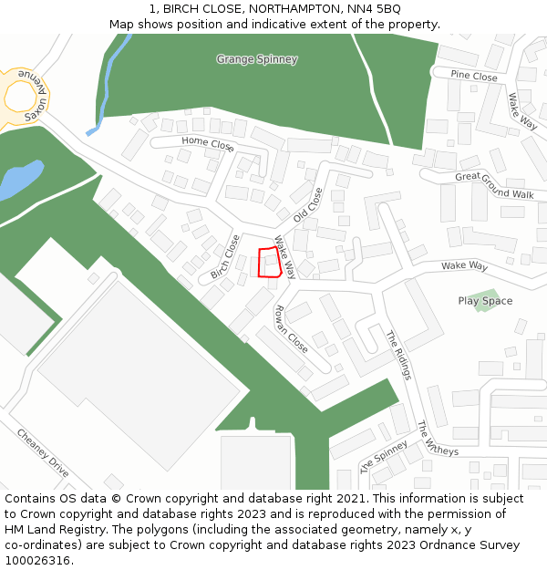 1, BIRCH CLOSE, NORTHAMPTON, NN4 5BQ: Location map and indicative extent of plot