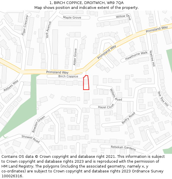 1, BIRCH COPPICE, DROITWICH, WR9 7QA: Location map and indicative extent of plot