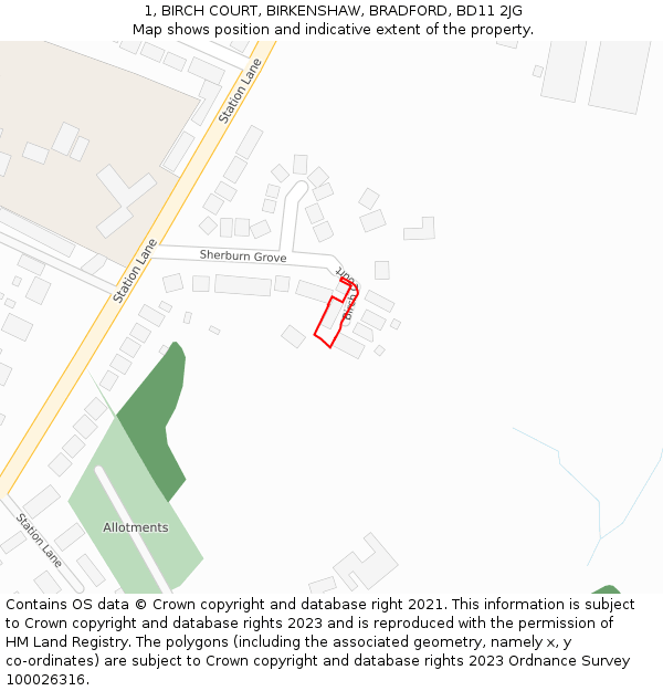 1, BIRCH COURT, BIRKENSHAW, BRADFORD, BD11 2JG: Location map and indicative extent of plot