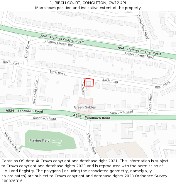 1, BIRCH COURT, CONGLETON, CW12 4PL: Location map and indicative extent of plot