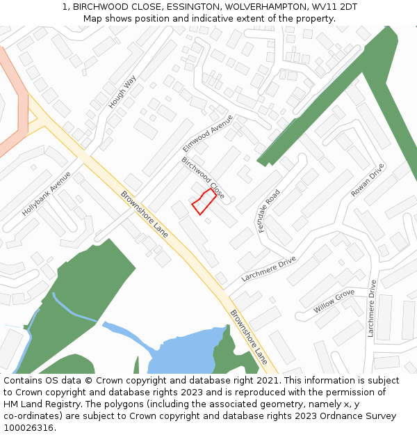 1, BIRCHWOOD CLOSE, ESSINGTON, WOLVERHAMPTON, WV11 2DT: Location map and indicative extent of plot