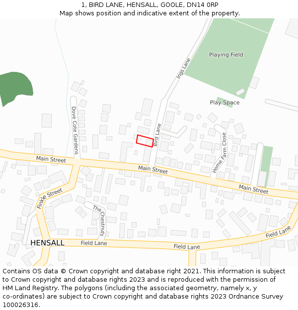 1, BIRD LANE, HENSALL, GOOLE, DN14 0RP: Location map and indicative extent of plot