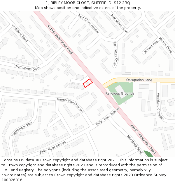 1, BIRLEY MOOR CLOSE, SHEFFIELD, S12 3BQ: Location map and indicative extent of plot