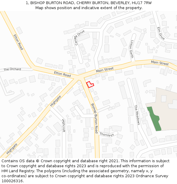 1, BISHOP BURTON ROAD, CHERRY BURTON, BEVERLEY, HU17 7RW: Location map and indicative extent of plot