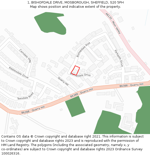 1, BISHOPDALE DRIVE, MOSBOROUGH, SHEFFIELD, S20 5PH: Location map and indicative extent of plot