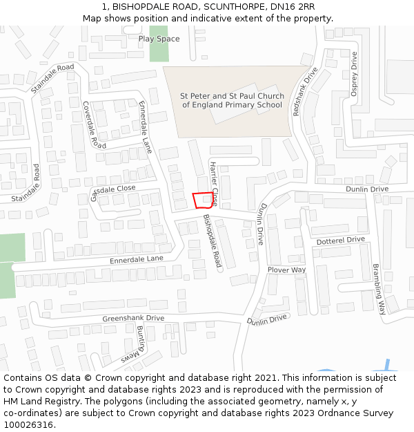 1, BISHOPDALE ROAD, SCUNTHORPE, DN16 2RR: Location map and indicative extent of plot