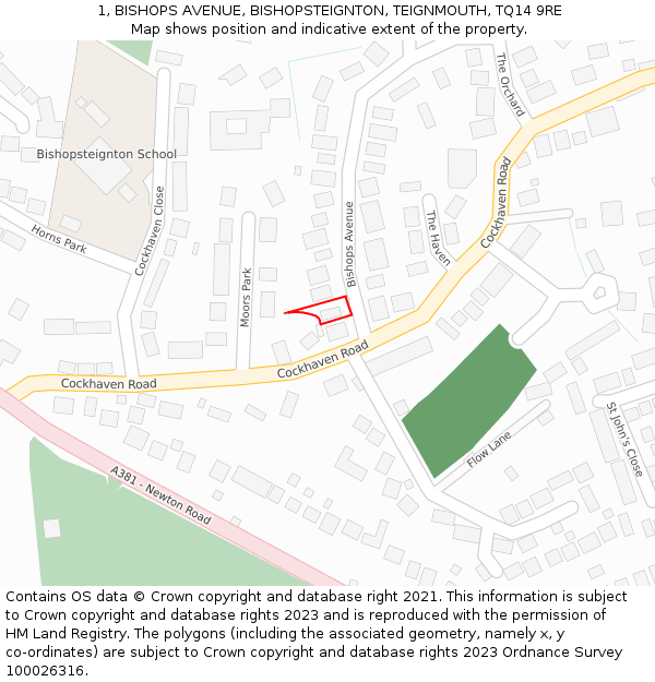 1, BISHOPS AVENUE, BISHOPSTEIGNTON, TEIGNMOUTH, TQ14 9RE: Location map and indicative extent of plot