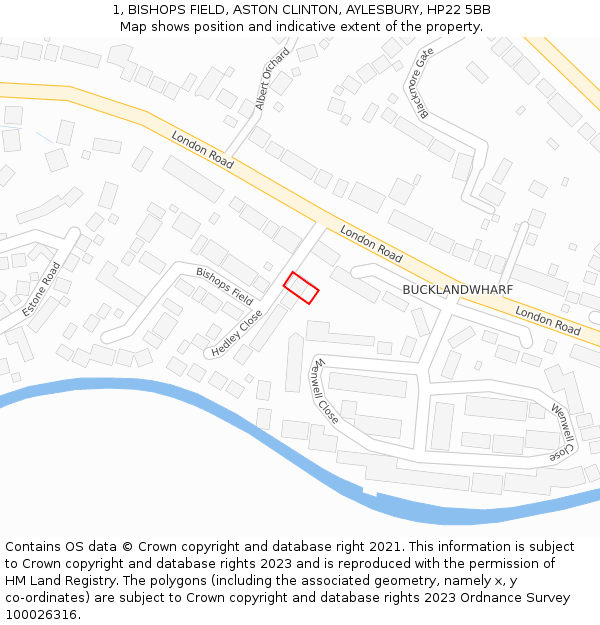 1, BISHOPS FIELD, ASTON CLINTON, AYLESBURY, HP22 5BB: Location map and indicative extent of plot