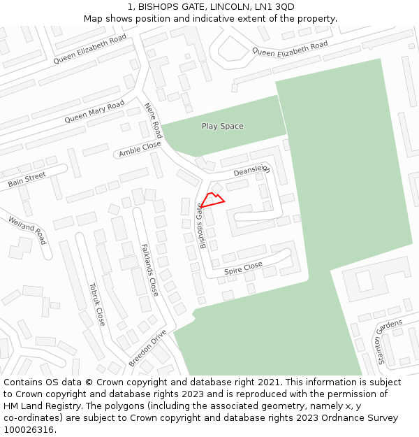 1, BISHOPS GATE, LINCOLN, LN1 3QD: Location map and indicative extent of plot