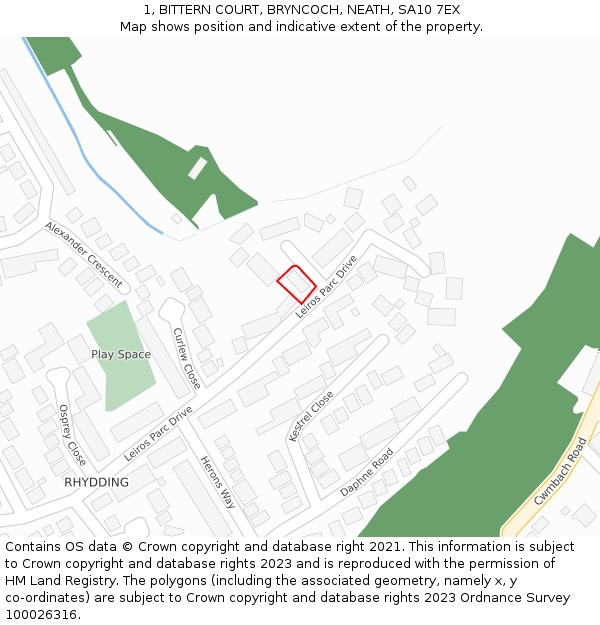 1, BITTERN COURT, BRYNCOCH, NEATH, SA10 7EX: Location map and indicative extent of plot