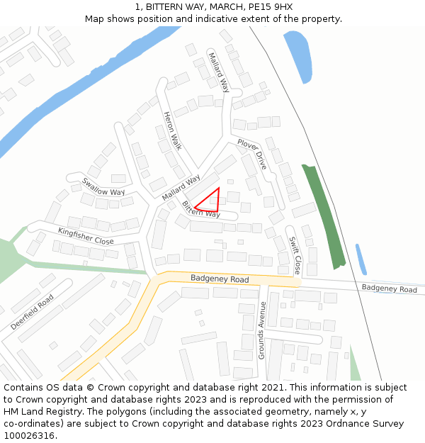 1, BITTERN WAY, MARCH, PE15 9HX: Location map and indicative extent of plot