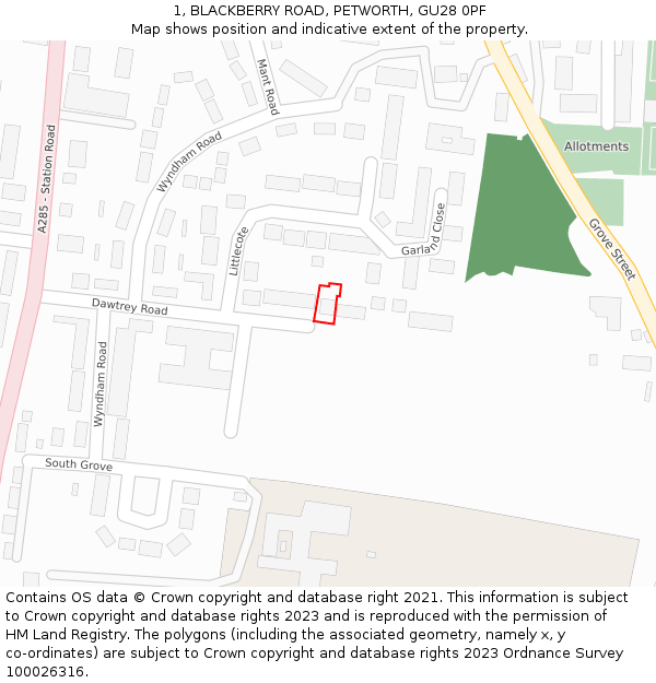 1, BLACKBERRY ROAD, PETWORTH, GU28 0PF: Location map and indicative extent of plot