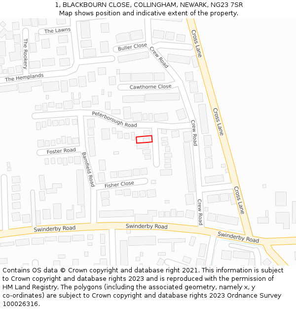 1, BLACKBOURN CLOSE, COLLINGHAM, NEWARK, NG23 7SR: Location map and indicative extent of plot